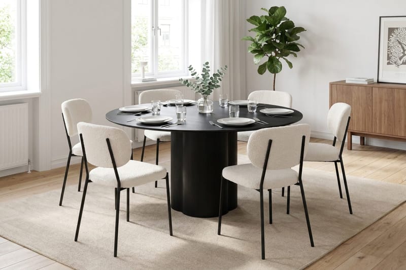 Juno Matgrupp runt 150 cm Svart med 6 Gemmiano Matstolar - Svart - Products - Möbler - Bord & matgrupp - Matgrupp