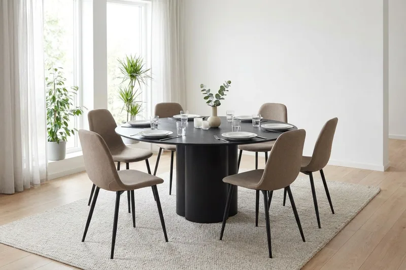 Juno Matgrupp runt 150 cm Svart med 6 Nibe Matstolar - Svart - Products - Möbler - Bord & matgrupp - Matgrupp