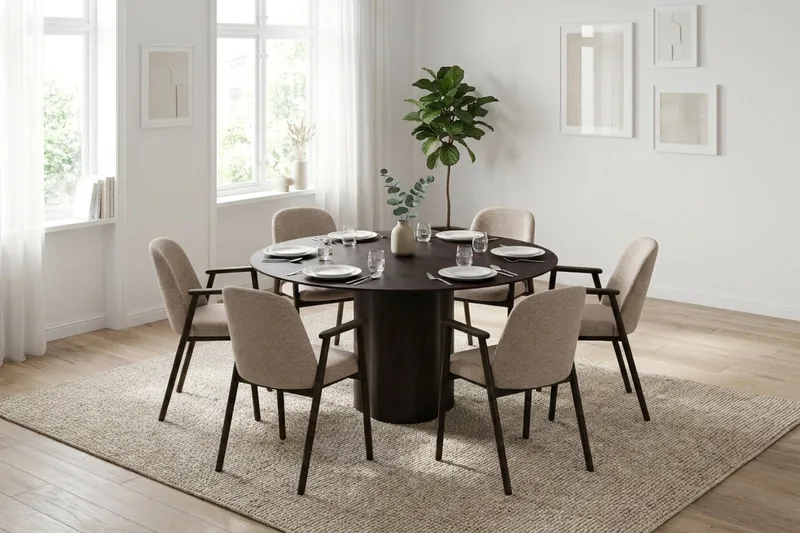 Juno Matgrupp runt 150 cm Svart med 6 Reciclar Matstolar - Svart - Products - Möbler - Bord & matgrupp - Matgrupp