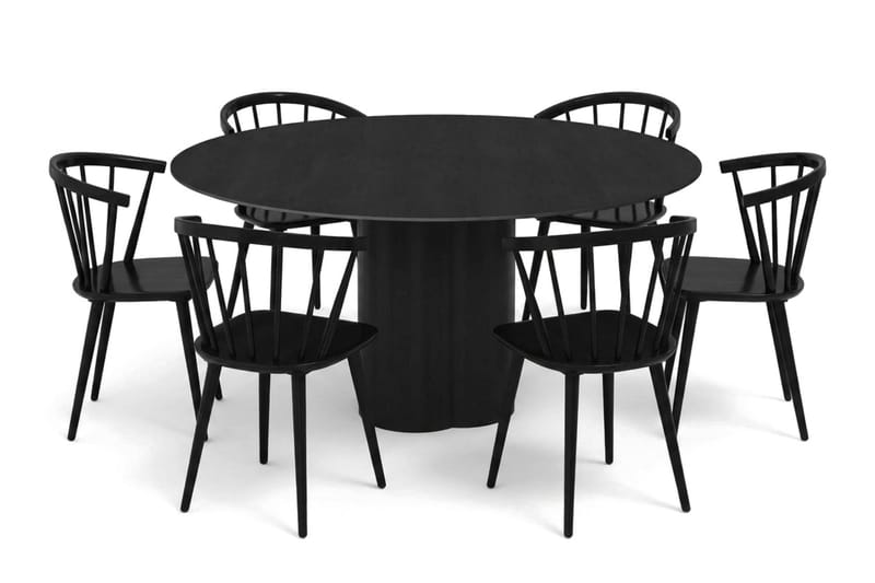 Juno Matgrupp runt 150 cm Svart med 6 Tyrö Matstolar - Svart - Products - Möbler - Bord & matgrupp - Matgrupp