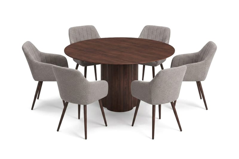 Juno Matgrupp runt 150 cm Valnöt med 6 Filippa Matstolar - Valnöt - Products - Möbler - Bord & matgrupp - Matgrupp