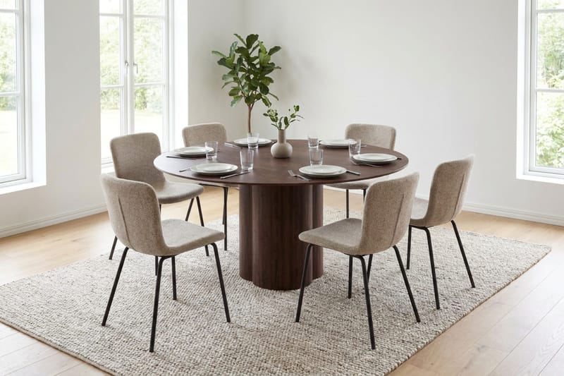 Juno Matgrupp runt 150 cm Valnöt med 6 Katy Matstolar - Valnöt - Products - Möbler - Bord & matgrupp - Matgrupp