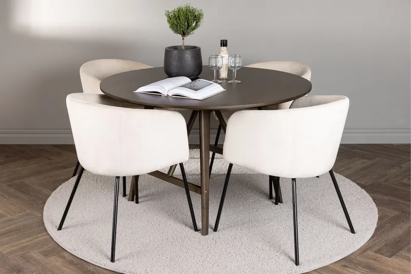 Kaseidon Matgrupp 100 cm Rund med 4 Berit stolar - Beige - Products - Möbler - Bord & matgrupp - Matgrupp