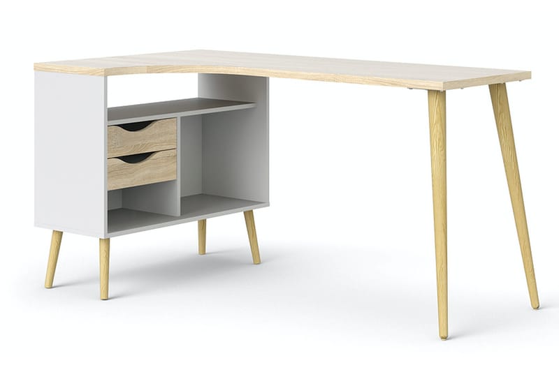 Delta Skrivbord 145 cm med Förvaring Lådor + Hyllor - Vit/Natur - Products - Möbler - Bord & matgrupp - Kontorsbord - Datorbord