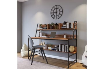 Faydali Skrivbord 140 cm med Förvaring Hyllor, Mörkbrun/Svart