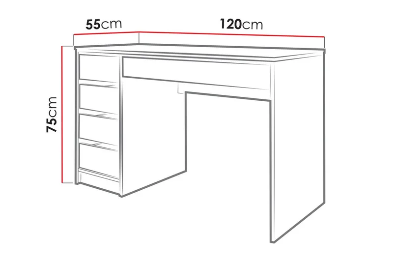 Harland Skrivbord 120 cm med 5 Förvaringslådor - Vit / Vit Högglans - Products - Möbler - Bord & matgrupp - Kontorsbord - Datorbord