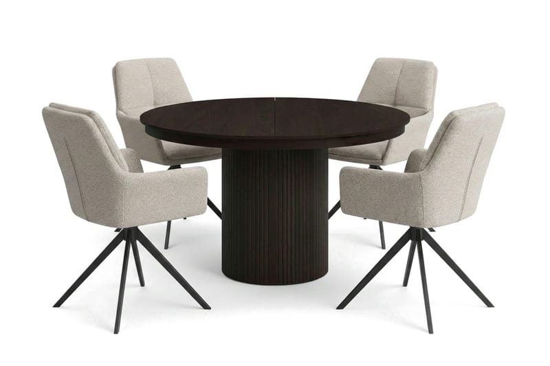 Kopparbo Förlängningsbart runt 120-220 cm Rökt Ek med 4 Torsby Matstolar - Rökt ek - Products - Möbler - Bord & matgrupp - Matgrupp