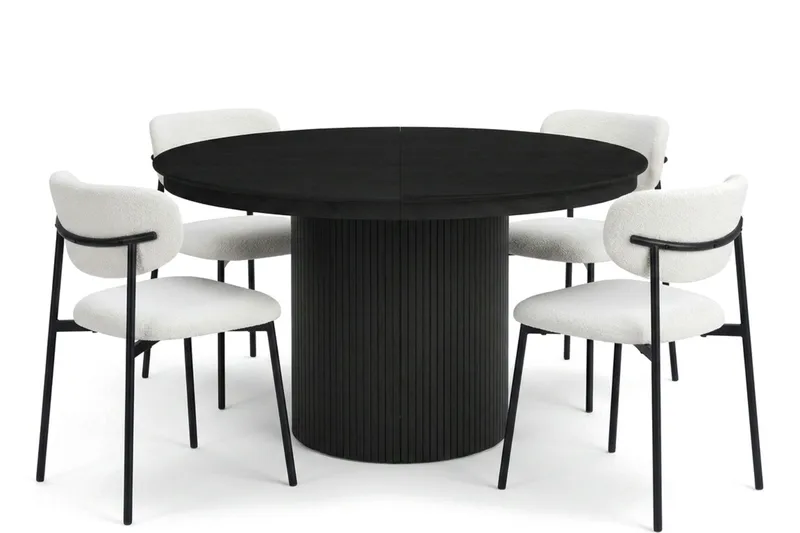 Kopparbo Förlängningsbart runt 120-220 cm Svart med 4 Lucy Matstolar - Svart - Products - Möbler - Bord & matgrupp - Matgrupp