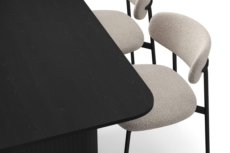 Kopparbo Matbord 180-240 cm Förlängningsbart med 4 Lucy Matstolar - Svart / Greige Bouclé / Metallben Svart - Products - Möbler - Bord & matgrupp - Matgrupp