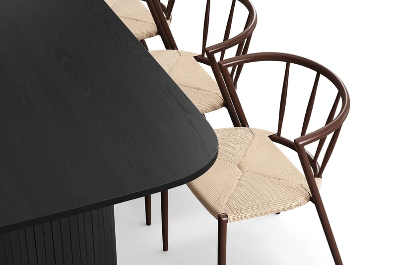 Kopparbo Matbord 200-260 cm Förlängningsbart med 6 Winston Matstolar - Svart / Beige / Metallben Rökt ek - Products - Möbler - Bord & matgrupp - Matgrupp