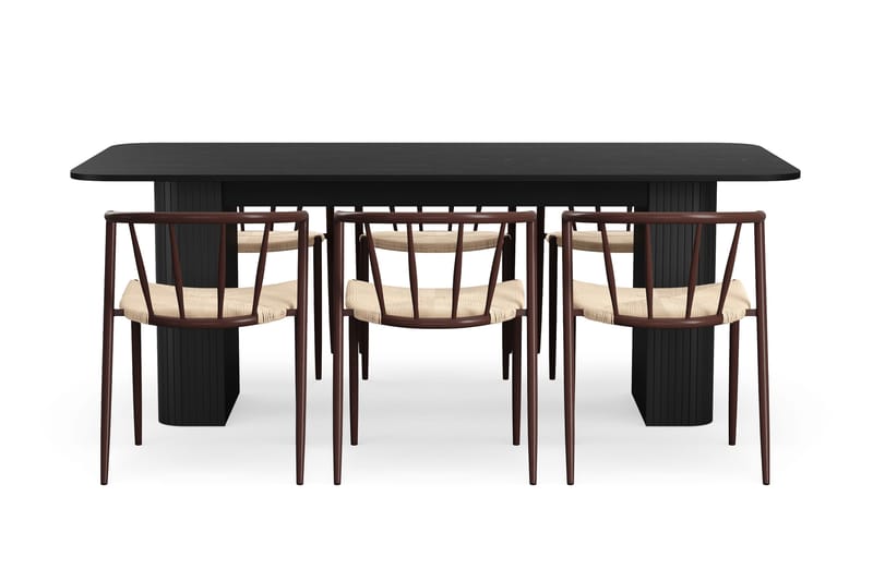 Kopparbo Matbord 200-260 cm Förlängningsbart med 6 Winston Matstolar - Svart / Beige / Metallben Rökt ek - Products - Möbler - Bord & matgrupp - Matgrupp