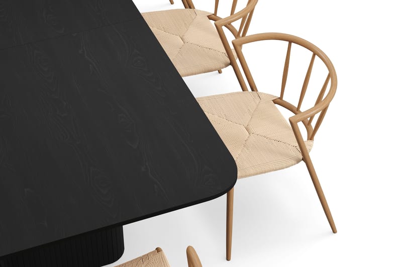 Kopparbo Matbord 200-260 cm Förlängningsbart med 8 Winston Matstolar - Svart / Beige / Metallben Ek - Products - Möbler - Bord & matgrupp - Matgrupp