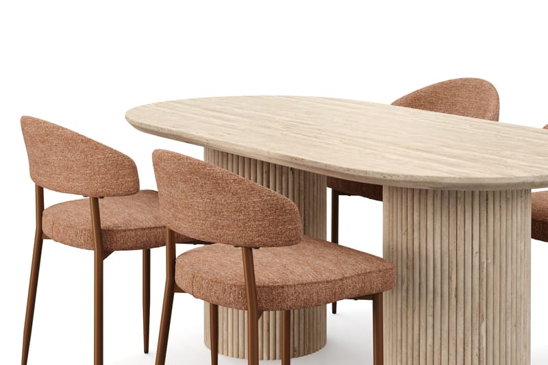 Kopparbo Matbord Travetin utseende med 4 st Jairam Matstolar - Beige - Products - Möbler - Bord & matgrupp - Matgrupp