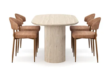 Kopparbo Matbord Travetin utseende med 4 st Jairam Matstolar - Beige - Products - Möbler - Bord & matgrupp - Matgrupp