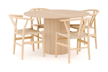Kopparbo Matgrupp 130 cm Rund med 4 Dastoori Matstolar - Beige - Products - Möbler - Bord & matgrupp - Matgrupp