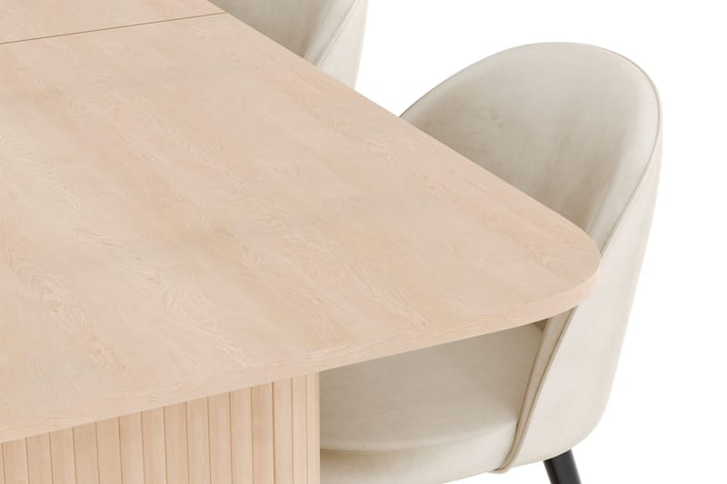 Kopparbo Matgrupp 180-240 cm Förlängningsbart med 4 Valeri Sammetsstolar - Whitewash - Products - Möbler - Bord & matgrupp - Matgrupp