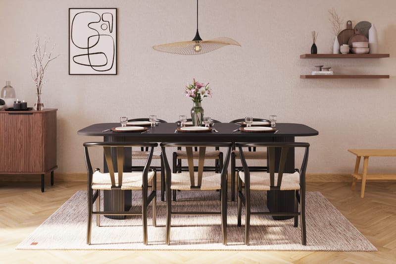 Kopparbo Matgrupp 200 cm med 6 Dastoori Matstol - 2220067-6,2223287-1 - Svart - Products - Möbler - Bord & matgrupp - Matgrupp