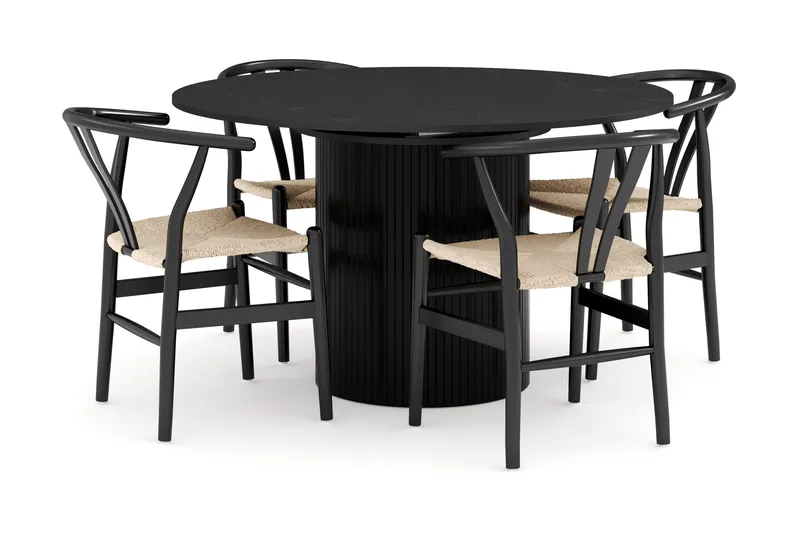 Kopparbo Matgrupp förlängningsbart 130-180 cm Rund med 4 Dastoori Matstol - 2220067-4,2229282-1, Svart