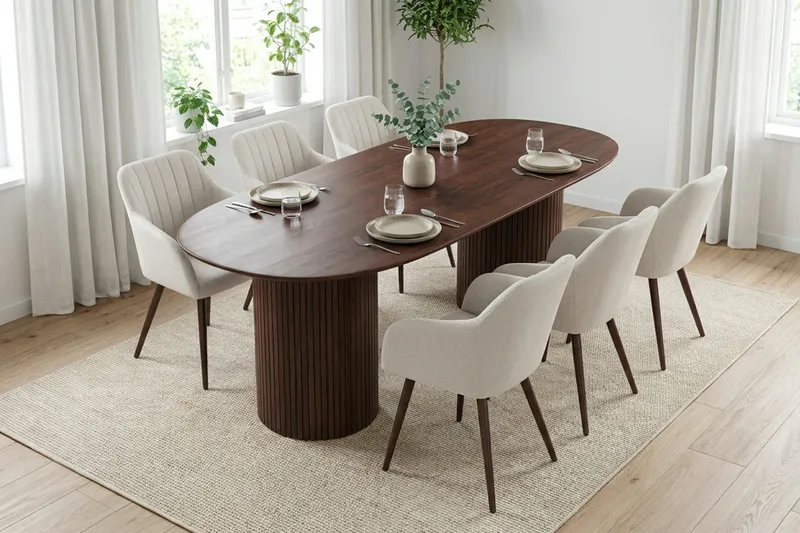 Kopparbo Matgrupp oval 180 cm Valnöt med 6 Filippa Matstolar - Valnöt - Products - Möbler - Bord & matgrupp - Matgrupp