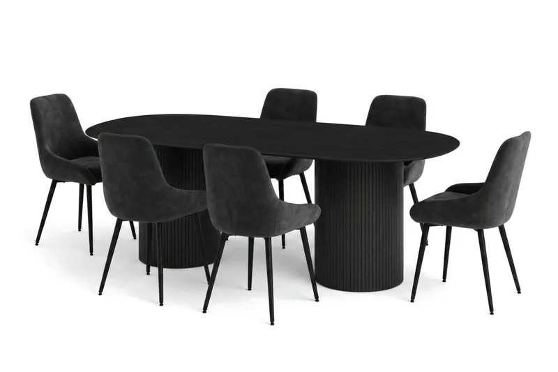 Kopparbo Matgrupp oval 220 cm Svart med 8 Alsarp Matstolar - Svart - Products - Möbler - Bord & matgrupp - Matgrupp