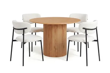Kopparbo Matgrupp runt 110 cm Ek med 4 Lucy Matstolar, Ek