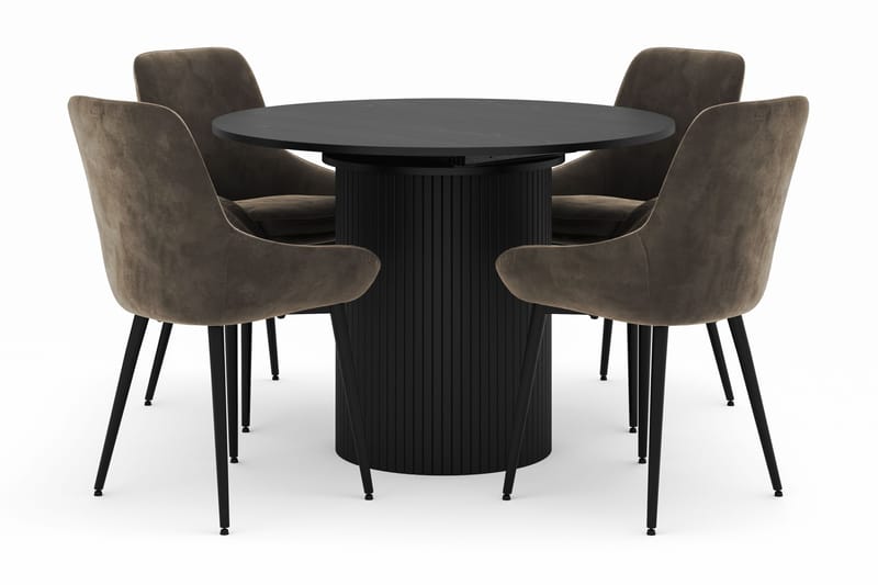 Kopparbo Rund Matgrupp 106-156cm med 4 Alsarp Matstolar - Svart - Products - Möbler - Bord & matgrupp - Matgrupp