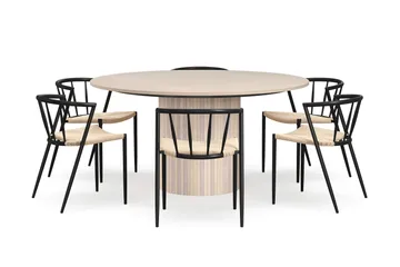 Kopparbo Runt Matbord 150 cm med 6 Winston Matstolar - Vit / Beige / Metallben Svart - Products - Möbler - Bord & matgrupp - Matgrupp
