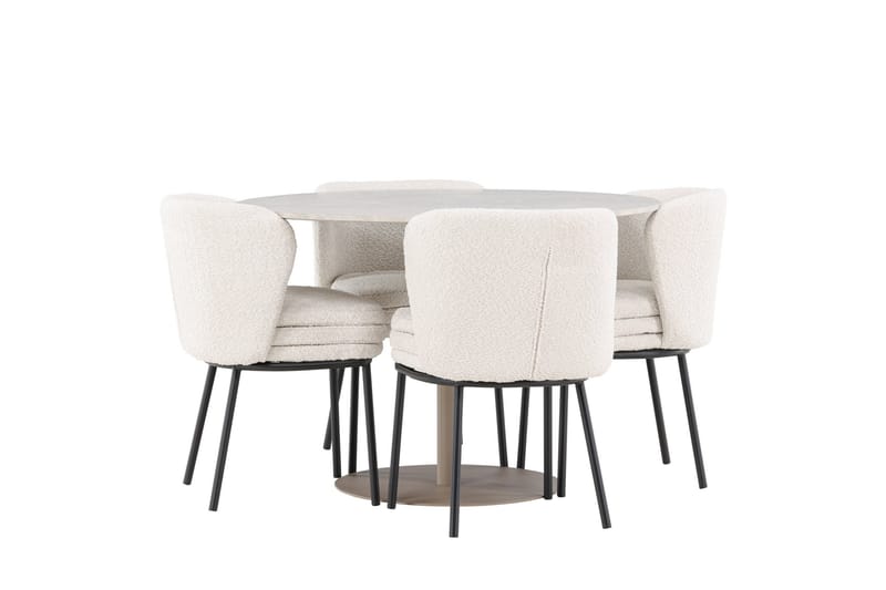 Lycke Matgrupp 110 cm Rund med 4 Agnes stolar - Beige/Vit - Products - Möbler - Bord & matgrupp - Matgrupp