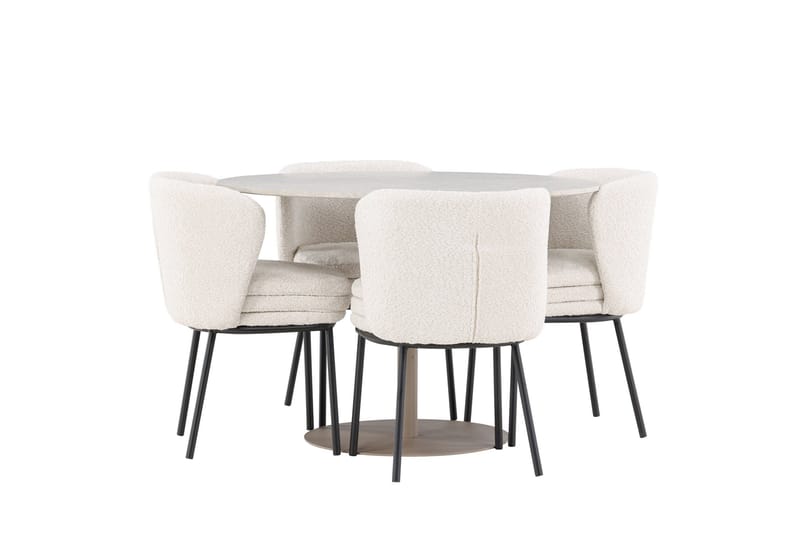 Lycke Matgrupp 110 cm Rund med 4 Agnes stolar - Beige/Vit - Products - Möbler - Bord & matgrupp - Matgrupp