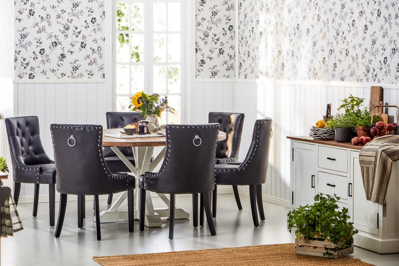 Lyon Matgrupp 150 cm Rund med 6 Tuva Fåtölj - Vintage Alm/Vit/Svart PU - Products - Möbler - Bord & matgrupp - Matgrupp