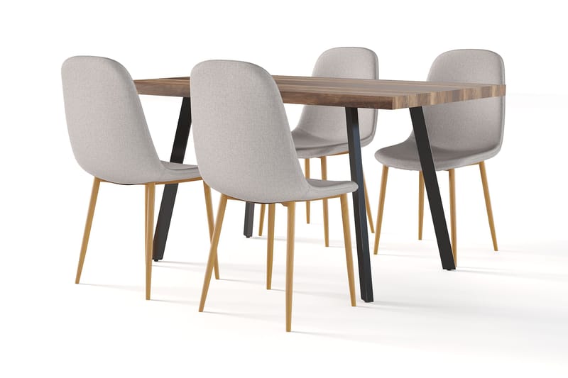 Marcelen Matbord Förlängningsbart med illäggsskiva +  4 st Nibe stol grå med ek ben, Brun/Grå