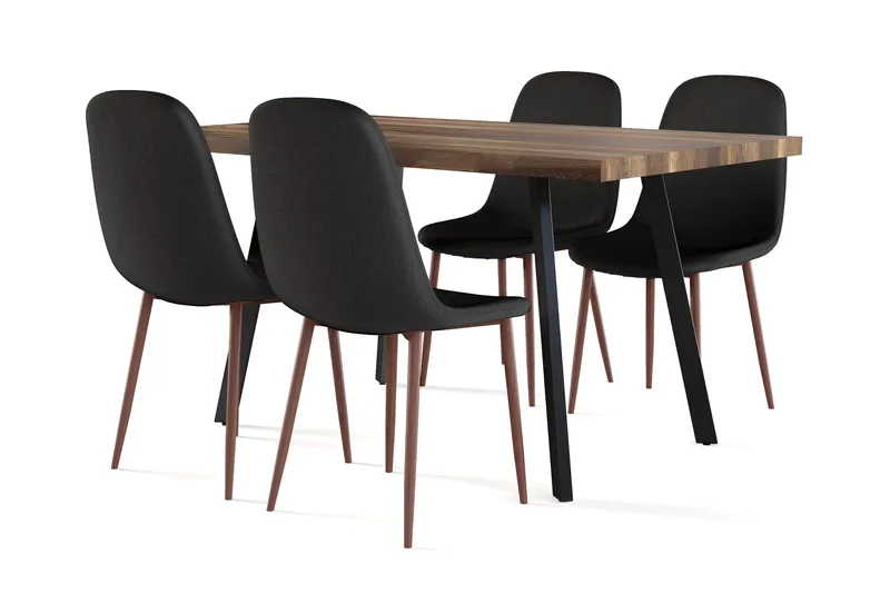 Marcelen Matbord Förlängningsbart med illäggsskiva +  4 st Nibe stol svart med valnöt ben - Brun/Svart - Products - Möbler - Bord & matgrupp - Matgrupp