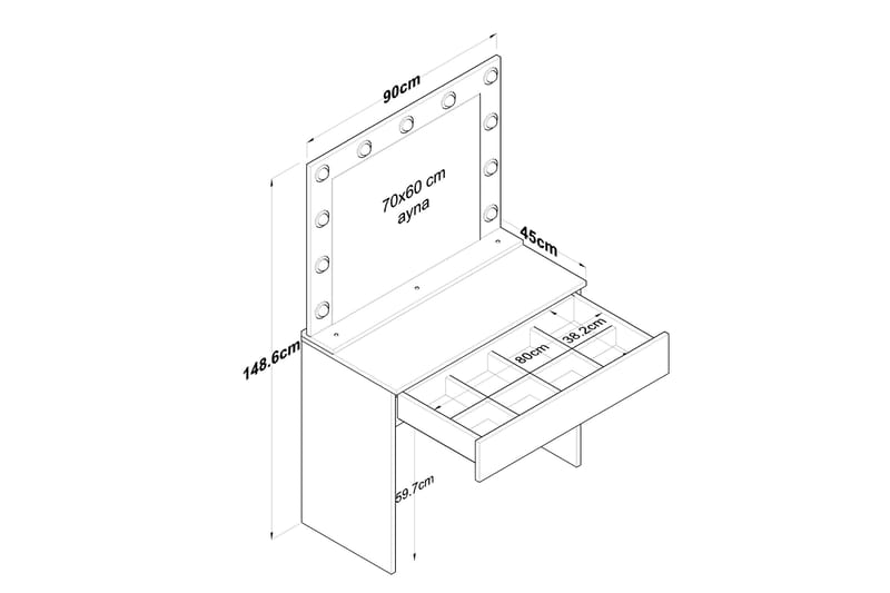 Naomori Sminkbord 90 cm - Vit - Products - Möbler - Bord & matgrupp - Sminkbord & toalettbord