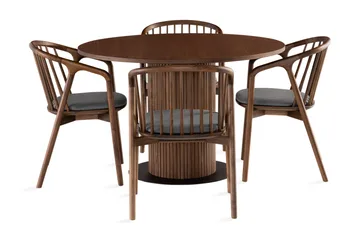 Noira Matgrupp 120 cm Runt Matbord med 4 Noira Stolar - Valnöt - Products - Möbler - Bord & matgrupp - Matgrupp