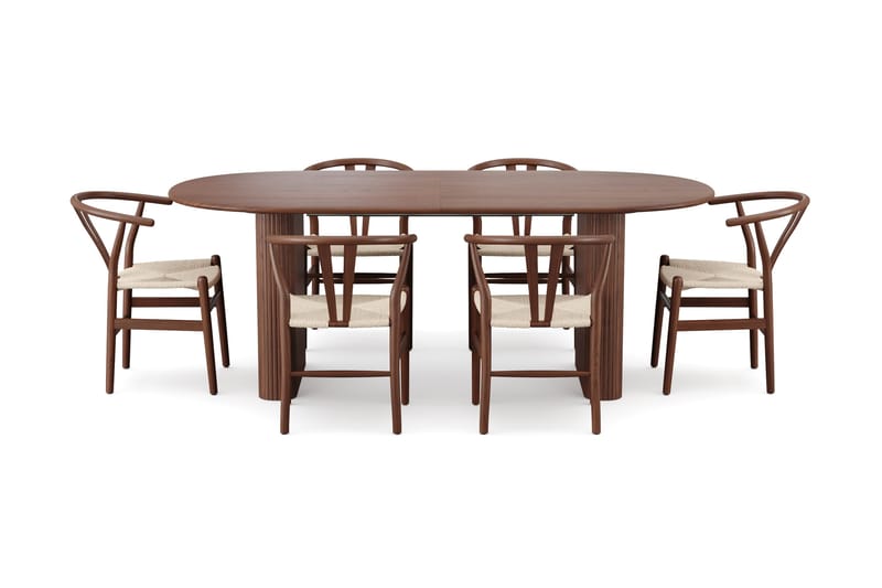 Noira Matgrupp förlängningsbart 220-320 cm Valnöt med 6 Dastoori Matstolar - Valnöt - Products - Möbler - Bord & matgrupp - Matgrupp