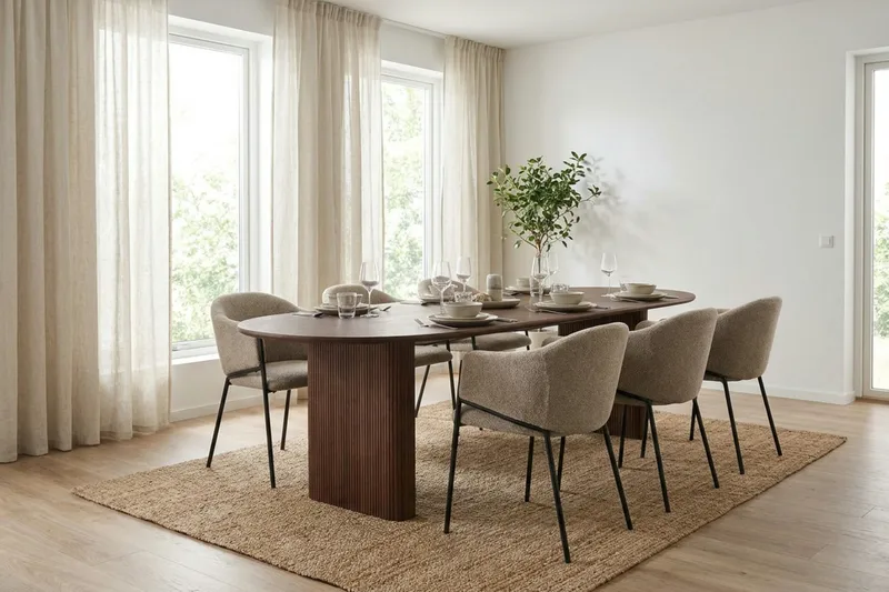 Noira Matgrupp förlängningsbart 220-320 cm Valnöt med 6 Filip Matstolar - Valnöt - Products - Möbler - Bord & matgrupp - Matgrupp