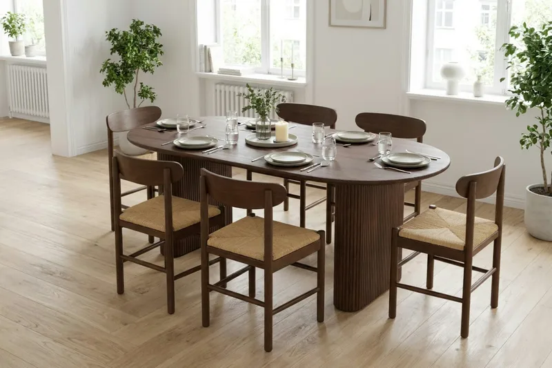 Noira Matgrupp rektangulärt 220 cm Valnöt med 6 Malte Matstolar - Valnöt - Products - Möbler - Bord & matgrupp - Matgrupp