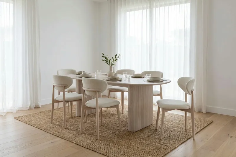 Noira Matgrupp rektangulärt 220 cm Vitlaserad med 8 Molly Matstolar - Vitlaserad - Products - Möbler - Bord & matgrupp - Matgrupp
