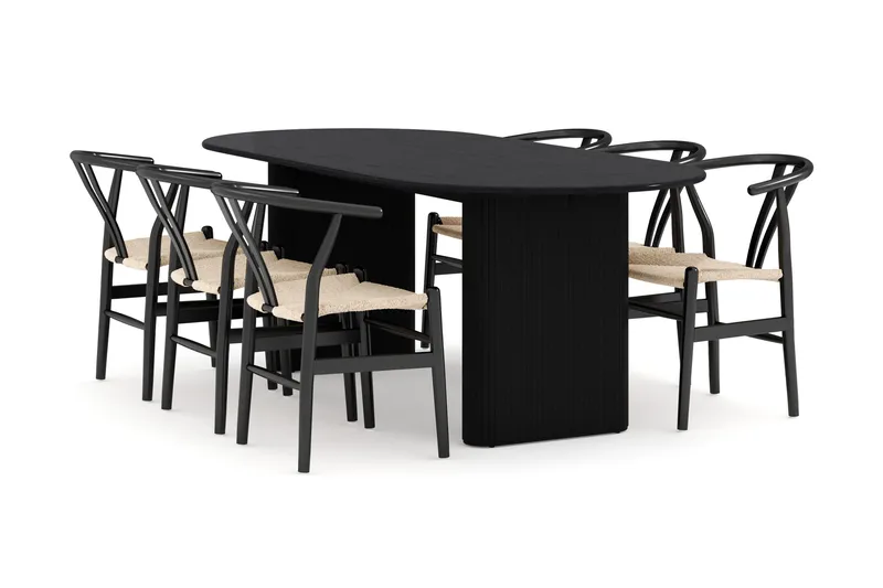 Noira Oval matgrupp 220 cm i trä med 6 stolar - svart - Products - Möbler - Bord & matgrupp - Matgrupp