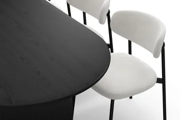 Noira Ovalt Matbord 220 cm med 6 Lucy Matstolar - Svart / Vit Bouclé / Metallben Svart - Products - Möbler - Bord & matgrupp - Matgrupp