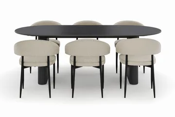 Noira Ovalt Matbord 220 cm med 6 Sawako Stolar - Svart - Products - Möbler - Bord & matgrupp - Matgrupp