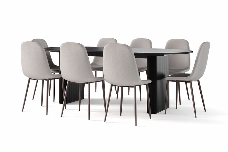 Noira Ovalt Matbord 220 cm Svart +  8 st Nibe stol grå med valnöt ben - Svart/Grå - Products - Möbler - Bord & matgrupp - Matgrupp