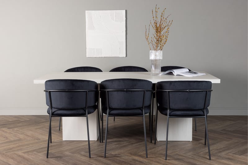 Olga Matgrupp 200 cm Rektangulär med 6 Selma Stolar - Svart - Products - Möbler - Bord & matgrupp - Matgrupp