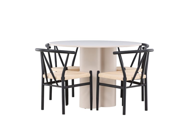 Olivia Matgrupp 110 cm Rund med 4 Alfons stolar - Beige/Svart - Products - Möbler - Bord & matgrupp - Matgrupp
