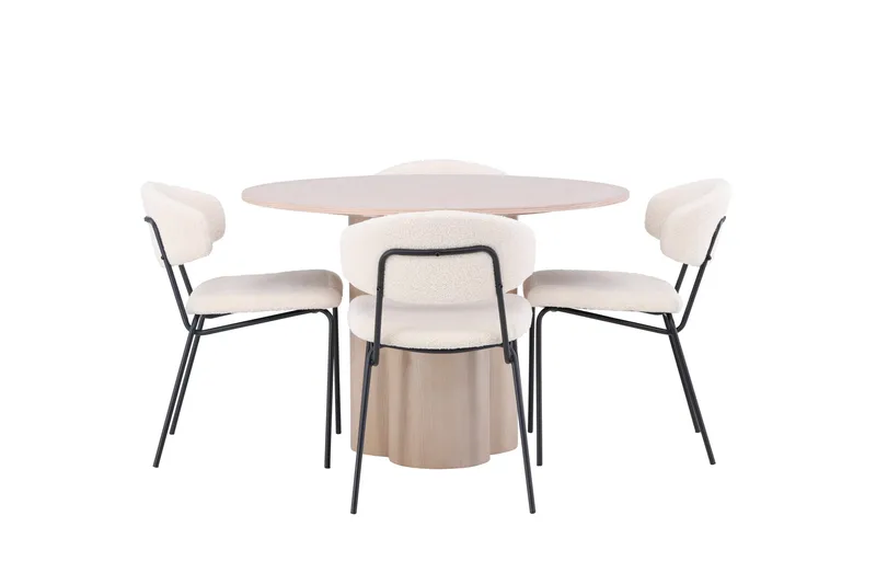 Olivia Matgrupp 110 cm Rund med 4 Chico Stolar, Whitewash