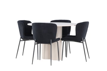 Olivia Matgrupp 110 cm Rund med 4 Modesto stolar - Beige/Svart - Products - Möbler - Bord & matgrupp - Matgrupp