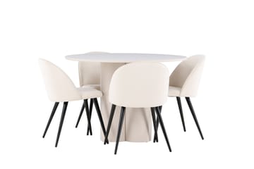 Olivia Matgrupp 110 cm Rund med 4 Velvet stolar - Beige/Beige - Products - Möbler - Bord & matgrupp - Matgrupp