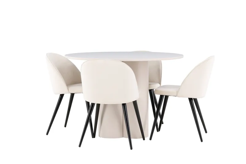 Olivia Matgrupp 110 cm Rund med 4 Velvet stolar, Beige/Beige
