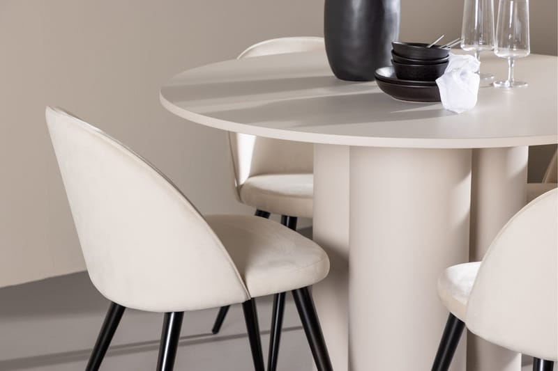 Olivia Matgrupp 110 cm Rund med 4 Velvet stolar - Beige/Beige - Products - Möbler - Bord & matgrupp - Matgrupp