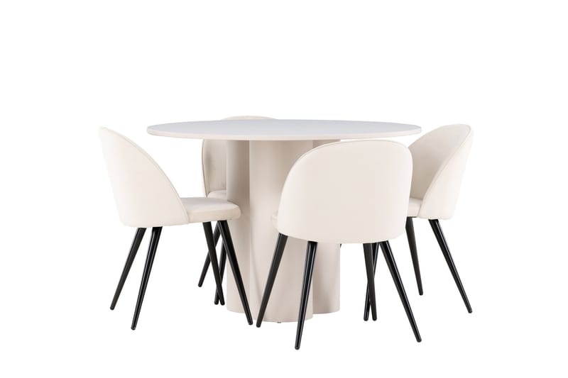 Olivia Matgrupp 110 cm Rund med 4 Velvet stolar - Beige/Beige - Products - Möbler - Bord & matgrupp - Matgrupp